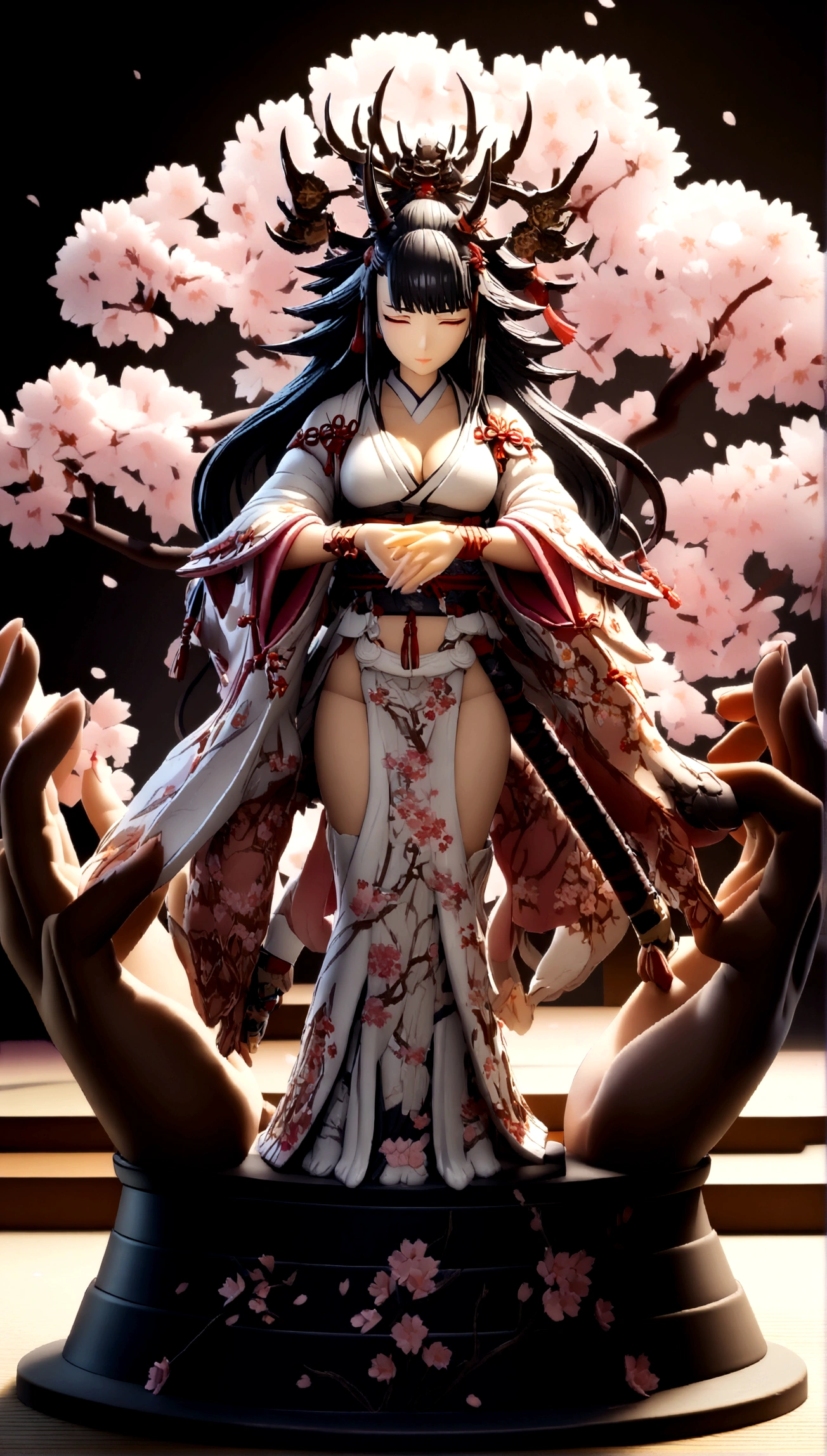 (Samurai Girl, (background fantasy cherry blossoms)Resolution, Unity, (Figure:0.8), (Fantasy cherry blossoms)(Detailed and beautiful), Highly detailed face, Perfect lighting, Highly detailed CG, (Perfect hands, Perfect anatomy),)