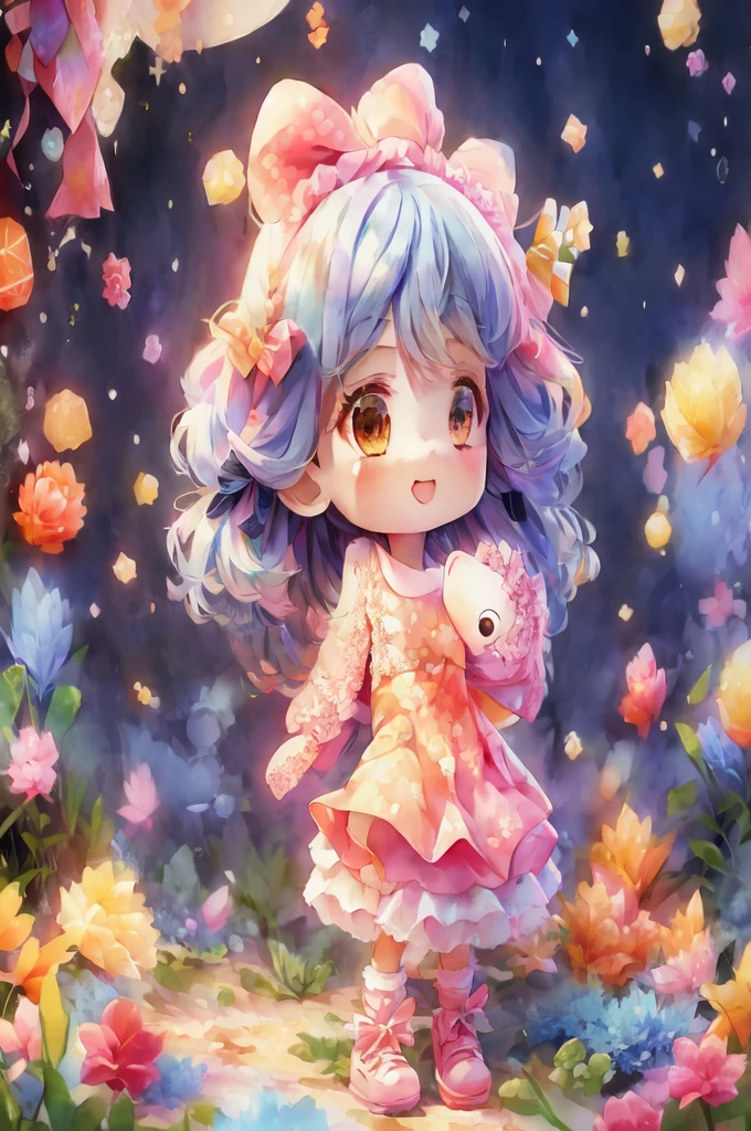 anime girl with a pink dress and a pink bow holding a teddy bear, cute detailed digital art, cute digital art, adorable digital painting, cute art style, advanced digital chibi art, detailed fanart, cute kawaii girl, stylized anime, kawaii realistic portrait, 4k highly detailed digital art, cute detailed artwork, cute character, chibi art, cute cartoon character, kawaii chibi