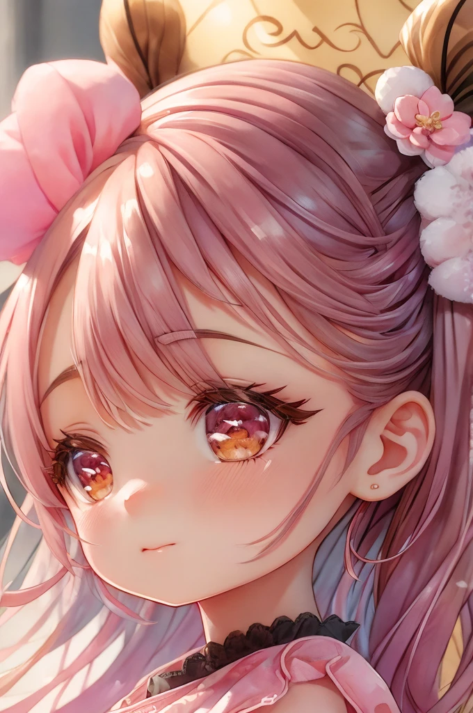 Anime girl in a pink dress and a pink bow holding a teddy bear、Cute detailed digital art、Cute digital art、Adorable digital painting、Cute art style、高度なデジタルChibi Art、Detailed fan art、Cute pretty girl、Stylized anime、Cute realistic portrait、4K Highly Detailed Digital Art、Cute detailed artwork、Cute Characters、Chibi Art、Cute cartoon characters、 Cute Chibi