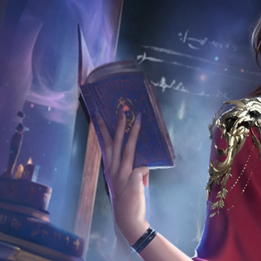 A woman's hand,Red painted nails,Holding a magic book,Game CG,8K