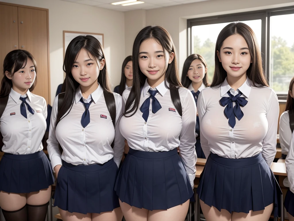 Big Breasts、Nipples、A group of 10 female students standing in a row、classroom、uniform、Big Breasts、Nipples、Tucked up、smile、Women's dormitory、slender、Are thin、Blonde、Brown Hair、Black Hair、Huge 、Cleavage、Daytime、String Panties Thighs Thighs、Spread your legs wide、Short sleeve white shirt、Sexy、adultery、Amorous、Nipples