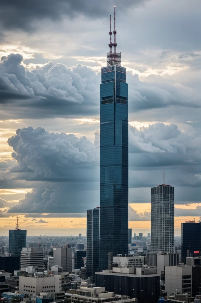 landscape pictures, Rooftop Tall building in the middle of Shinjuku in Japan, The sky is gloomy with thick clouds.Want a wide angle picture of a rooftop that can fit two people on it..