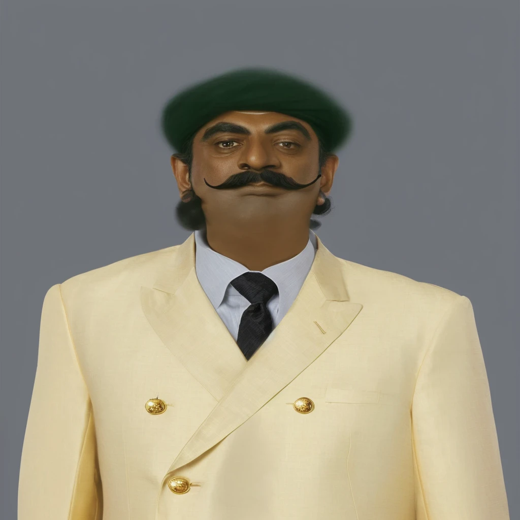 há um homem de terno e chapéu with mustache, Dom Ramon, Raj Koothrappali as Saul Goodman, with mustache, big mustache, mexican mustache, thick mustache, Raden Saleh, inspired by Sardar Sobha Singh, inspired by Adolf Fényes, big mustache, dressed in a jodhpuri suit, thick mustache