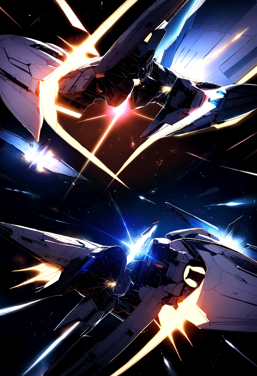 A dramatic picture，Shows a deep space battle in a far corner of the galaxy. A powerful pair, Sleek starships are engaged in a fierce battle, Their engines roar，Their shields gleamed，They face to face. There is aid and support all over the galaxy, Distant stars are visible in the background, Illuminated by the blue of the battlefield. The image covers the entire visible range of the human eye, Demonstrating the complexity of large-scale space combat. Wide-angle lens, Long-term contact, High contrast