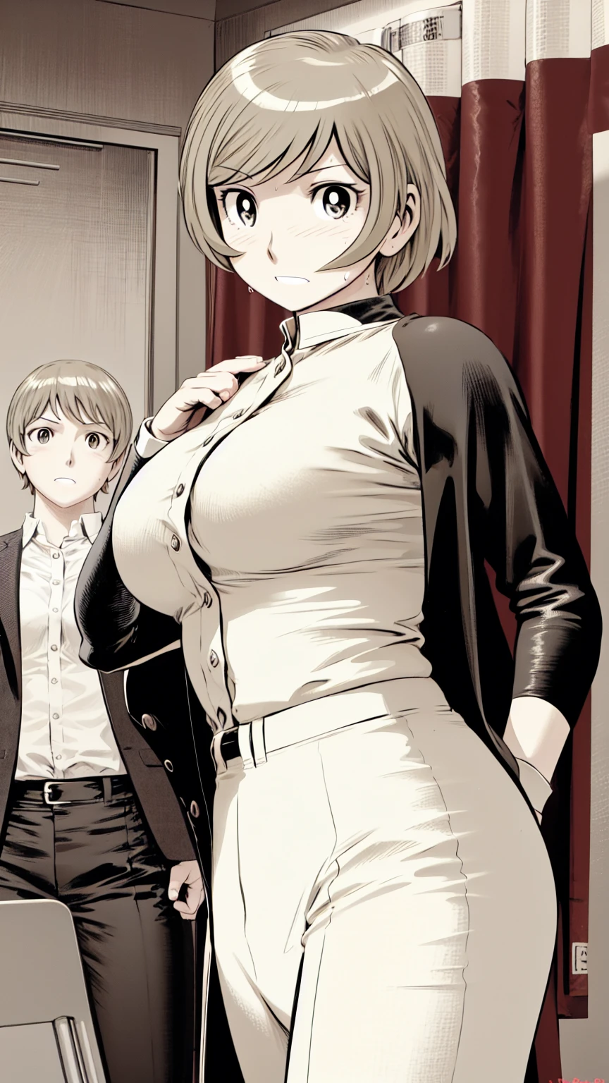 masterpiece, Highest quality, ((Inside the train:1.4)),Browsing Caution,(Spoiled brat、1 Girl,Suck the breast:1.4), Suzune has an ahegao face、Suzuneは手を手錠で拘束されている、Suzune is reaching orgasm、Suzune has her breasts massaged from behind by an old man、Group molesters、Suzune, ((short hair, Gray Hair)),Suzune is almost naked、Suzuneは露出の非常に高い下着だけ着ている、Suzune is wearing fishnet stockings、Her breasts are spilling out of her clothes..、Everyone except Suzune is bald.........、Corneo is naked and exposing his penis.........................、The old man is bald、Old men rape Suzune、