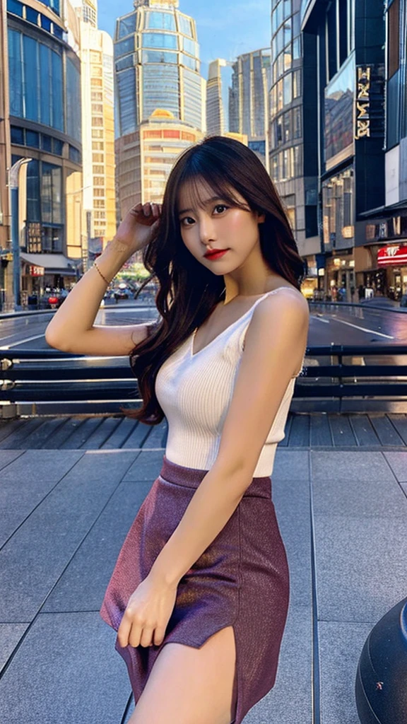 Lady, pose seductively to the viewer, alone:1, throw, Beautiful thick thighs,
Entertainment district background, Long Hair, 3/4 bodies, V-neck mini skirt