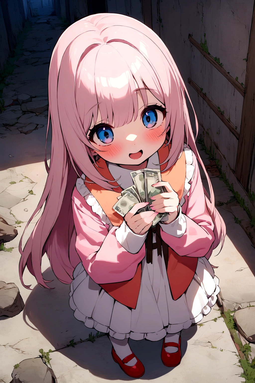 (prostitution:1.5),(money:1.5),pink hair,long hair,(flat chest:1.4),(:1.5),(slim body type:1.5),(empty eyes:1.4),tears,(pussy juice:1.2),(sweat:1.2),(spread legs:1.5),(spread pussy:1.5),(cum in pussy:1.4)