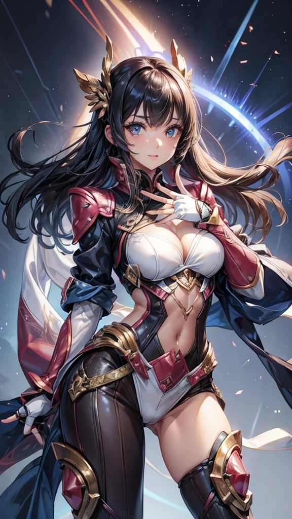 Beautiful woman、 ((Open Finger Gloves, Five Fingers)), (((Women's Mixed Martial Arts, Martial Arts)))、Fighter、和服のFighter、Brown Skin、Rin々Funny face、Fighting Pose、China dress、smile
