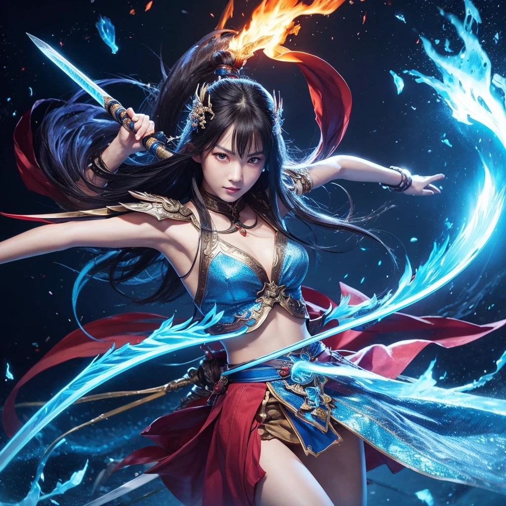 Legendary Dancer、Double Swordsman、Descendant of the Dragon、Wields a red flame sword and a blue ice sword、