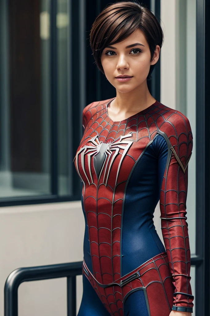 Women,short hair with spiderman suit 