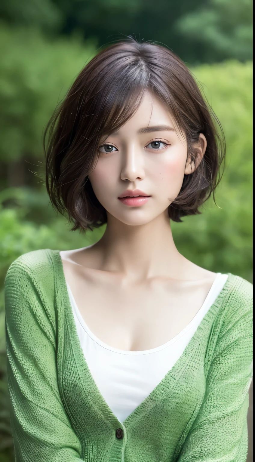((best quality、8K、masterpiece:1.3))、1 girl、Beautiful woman with slim abdominal muscles:1.3、(Medium to short hair、:1.2)、Cardigan:1.1、Highly detailed face、Delicate eyes、Double eyelids There's pink There water Get wet t-shirt Large Breasts