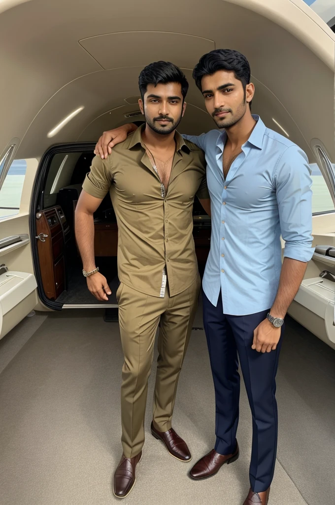 A handsome man whose name is saksham is standing beside a private jet