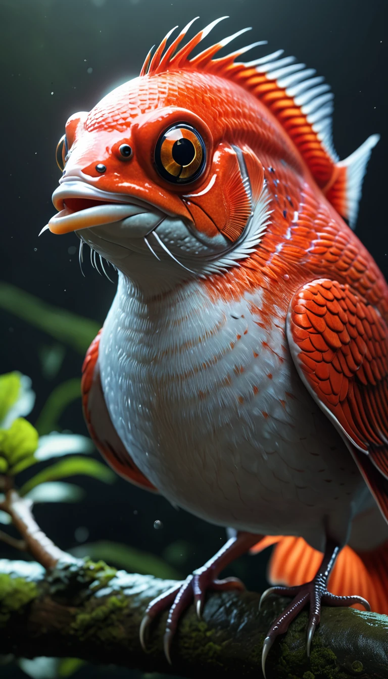 Panorama,河里有一种Mysterious Creatures:Red fish body,Human face,Mysterious Creatures, shrike, (best quality,4K,8K,High level,masterpiece:1.2),Ultra Detailed,(lifelike,Photo real,Photo real:1.37),Highly detailed animals,Complex patterns,Realistic lighting,Fantasy Creatures