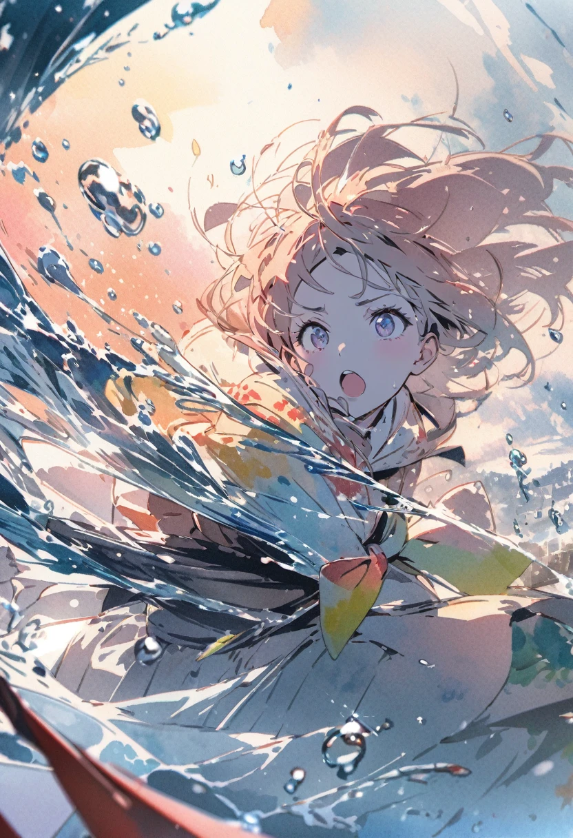 masterpiece,highest quality,ultra-detailed,high-definition background,8K,hi-res,high quality,BREAK,Water Drop,girl, japanese manga style, sketch, Watercolor Colors.