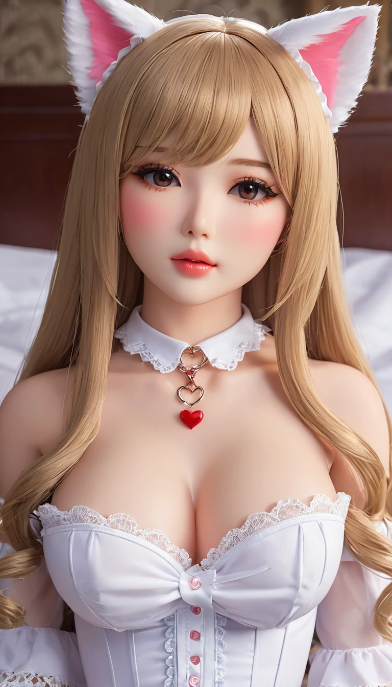 {{{{{16k}}}}}, {{{{{She is forcibly transformed into a love doll that can be freely fucked, regardless of her own will, fitted with a collar and converted into a Cute saint silicone love doll, and when a large amount of silicone agent is poured into her, her breasts become even larger and deeper with cleavage, her expression got cute feminine, her eyes and skin are changed to fake silicone ones, Her proudly shiny hair is replaced by a wig, and her body, face, and poses are converted into a silicone love doll idealized by her master, her ears transformed into cat's ears, When she is injected with a large amount of cuteness silicone and her face is remade into a super cute face, Completely transformed into a silicone love doll she loses her energy and lies on her back on the bed with a blank expression on her face}}}}},{{{{{Ultra High-resolution realistic movie of neat virgin silicone love doll as pretty as a actress in luxury bedroom}}}}},{{Extremely detailed}},{{{{{integrated her head pure small, thick lips, Enchanting thick gross idol's Lips}}}}},{{{{{bang hair}}}}},{{{{{She get more attractive and smoother her body, Her white tits are so fluffy, and are depicted in great detail without any willpower}}}}}