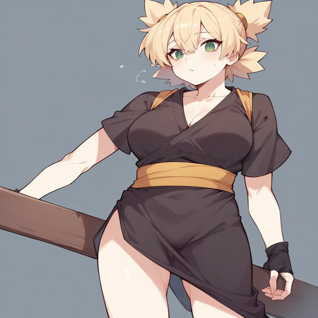 1 girls, Temari, gray clothes, Short hair, Black gloves, Big breasts, high-detail