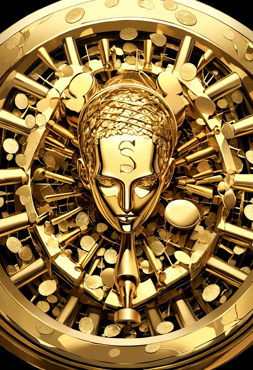 circle transparent logo,human arttificial intelligent maketing tools head in dollars gold cion,