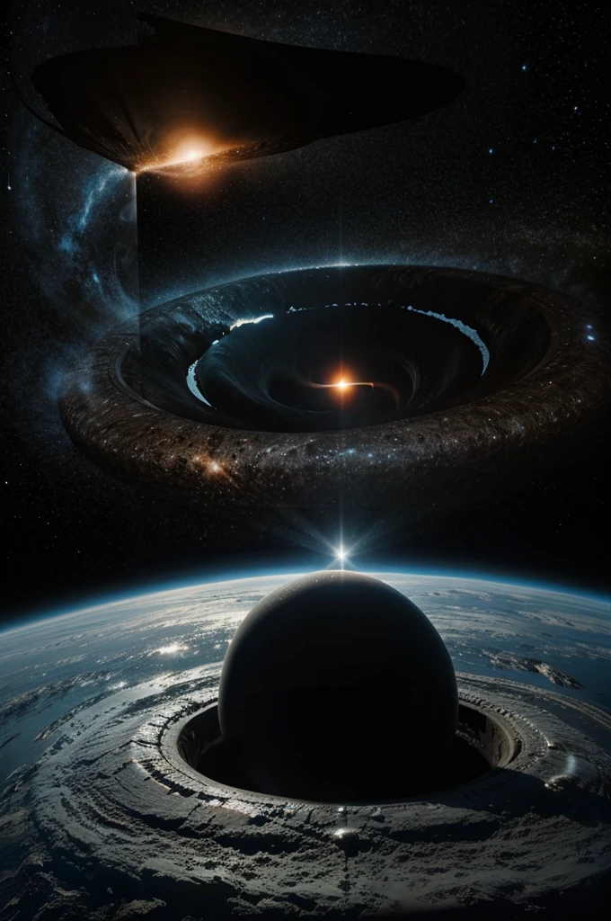 Draw me a picture of a black hole next to the earth
