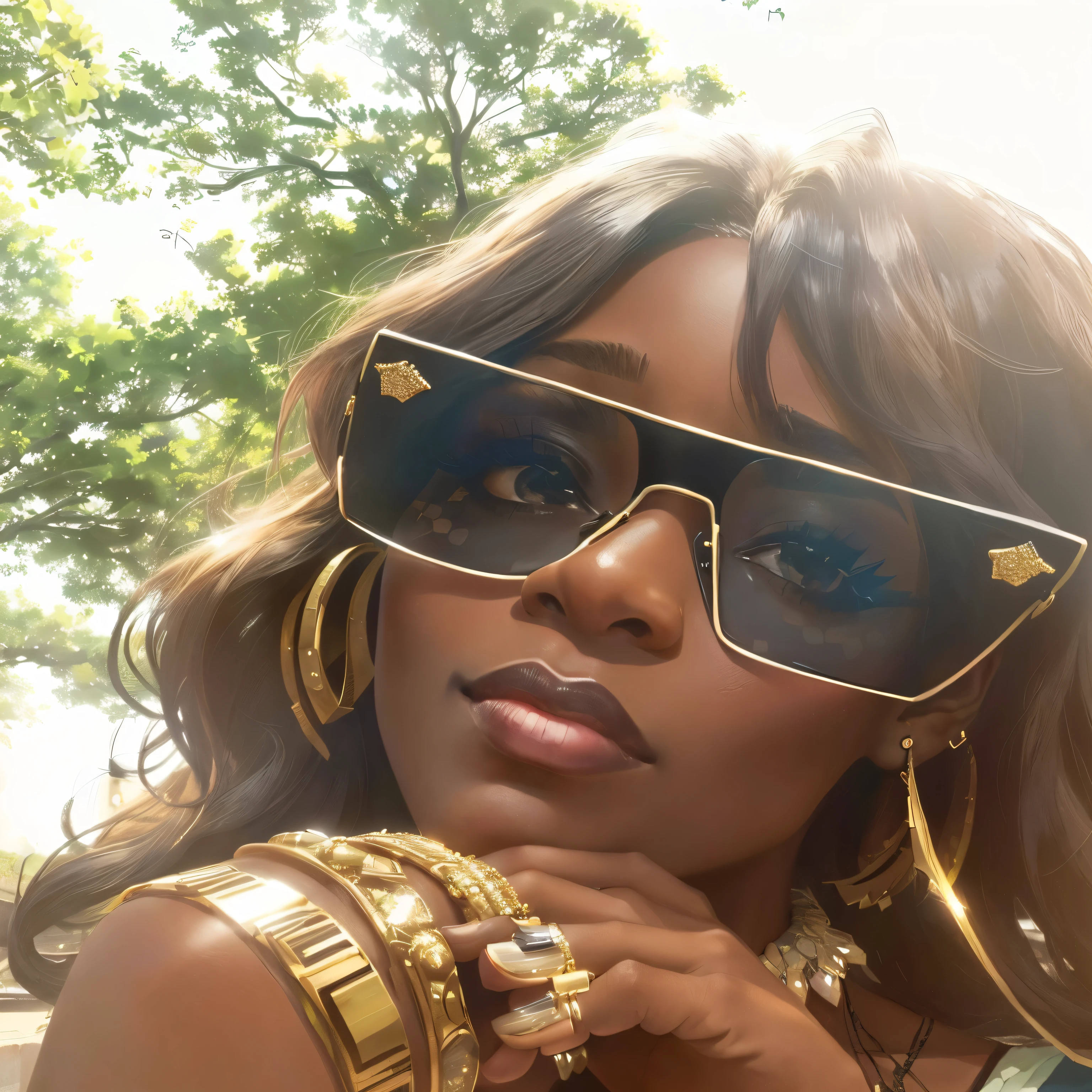 create me 2d illustration of this black women of 45-50 age with same glasses and jewelry make sure to not change facial features high detailed