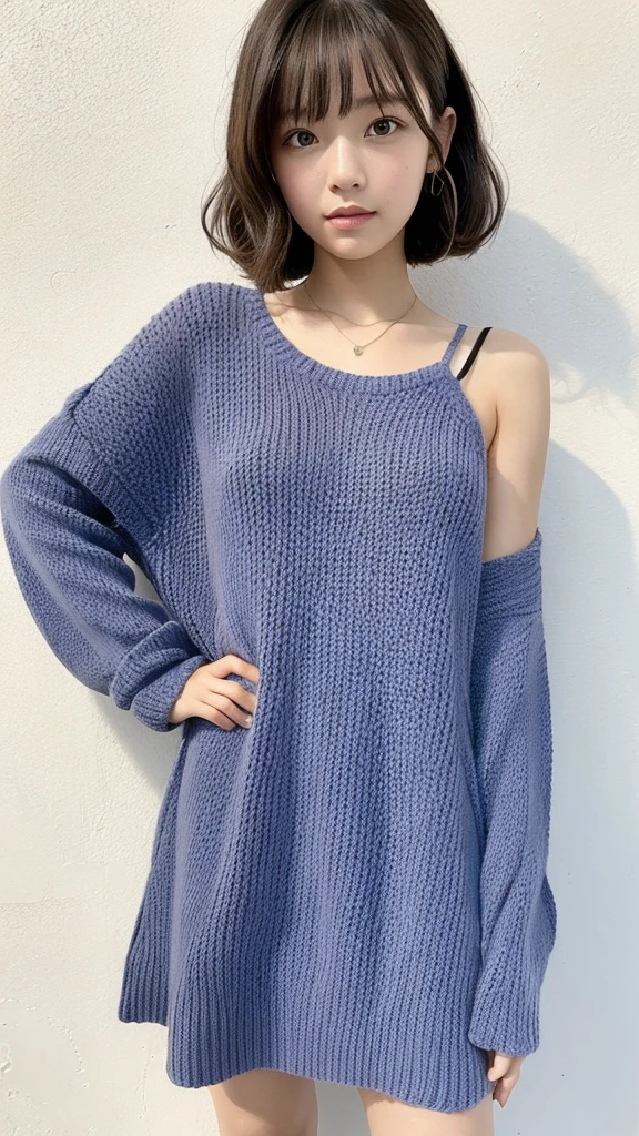 girl 18-year-old Hairstyle Casual, wearing a thigt knit dress with random design