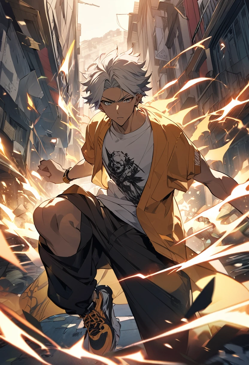 Name: Zé Trovão
Character Description:

Zé Trovão is a fearless northeasterner, born and raised in the vibrant and challenging streets of the outskirts of Salvador. With an appearance that mixes cangaço charm and urban aesthetics, it stands out in any combination. He is an anime character, with a stylized and expressive look.

Appearance:

• Black man, black power style hair.

• Nike T-shirt: Always wear a Nike-branded graphic t-shirt that shows off your fashion preferences and sense of urban style.

• Nike shorts: Wide and comfortable shorts, also from Nike, ideal for Salvador's hot climate.

• Nike sneakers: Robust and practical from the Nike brand, which complement your casual and functional look.

• Gold Rolex Watch: A gold-tone Rolex watch that adds a touch of elegance to your look.

Personality: Zé Trovão is known for his indomitable spirit and sense of justice. He is a NATO leader, always willing to protect the weakest and face any challenge that may be applied. His skill with weapons is borrowed, and his quick thinking makes him a brilliant strategist.

Backstory: 
Growing up in an environment where the law of the strongest prevails, Zé Trovão learned from an early age to fight for his ideals. His father, a former bandit, taught him the traditions of the backlands, while his mother, a wise woman from the outskirts, taught him how to navigate the city's complex social fabric. Now, he uses this unique blend of skills to overcome injustice and fight for a better future for his people.

Anime Style:

• Expressive features: Their eyes are large and expressive, intensely conveying their emotions.

• Dynamic actions: Your actions are fast and fluid, with impressive fight choreography and agile movements.

• Visual effects: When Zé Trovão enters combat, visual effects such as sparks and lightning highlight his energy and power, reflecting his name.
