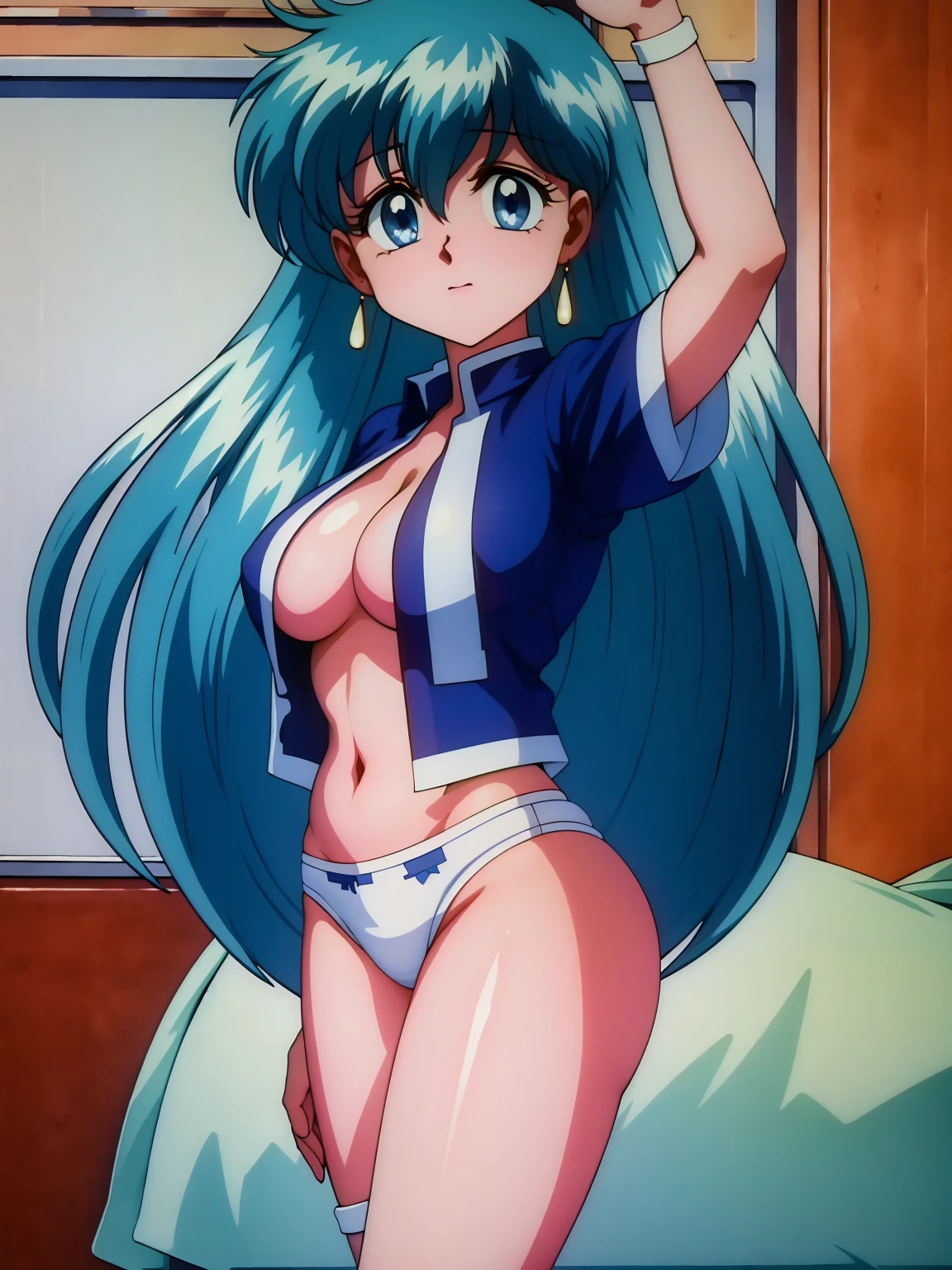 (masterpiece, Highest quality:1.2), Tiangong Gui ,1 girl, Lonely,Subtle blue hair color, White panties, Panty shot