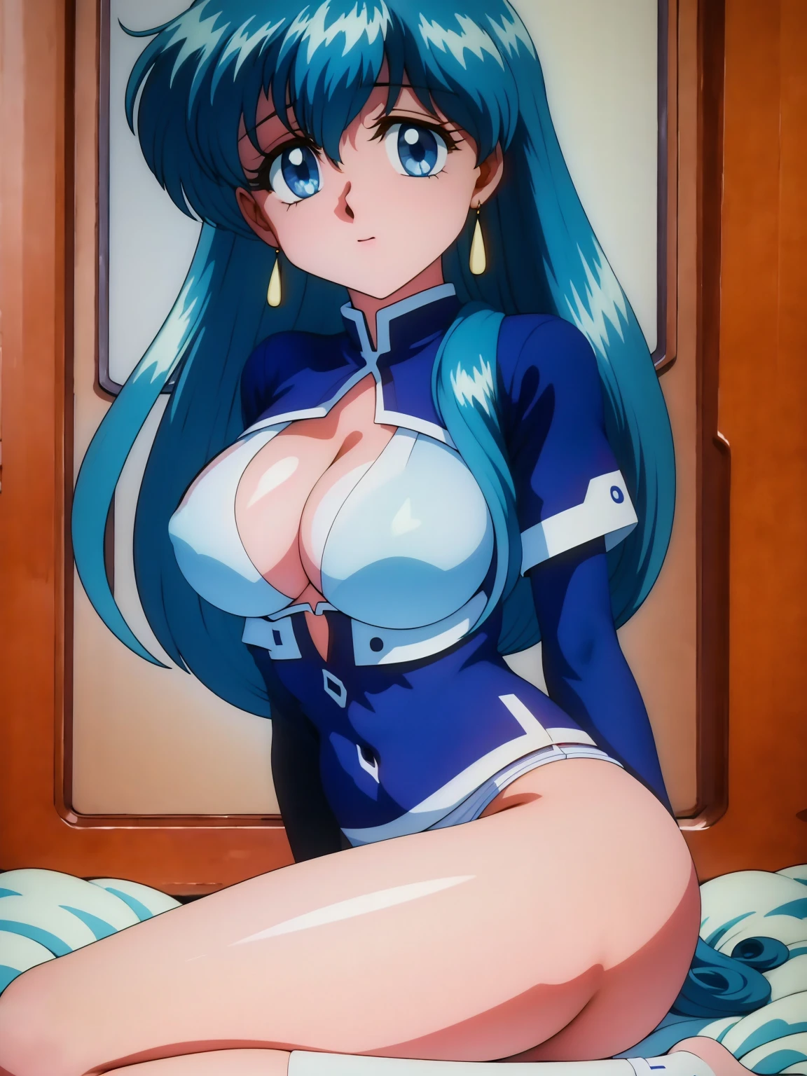 (masterpiece, Highest quality:1.2), Tiangong Gui ，1 girl, Lonely,Subtle blue hair color, White panties, Panty shot