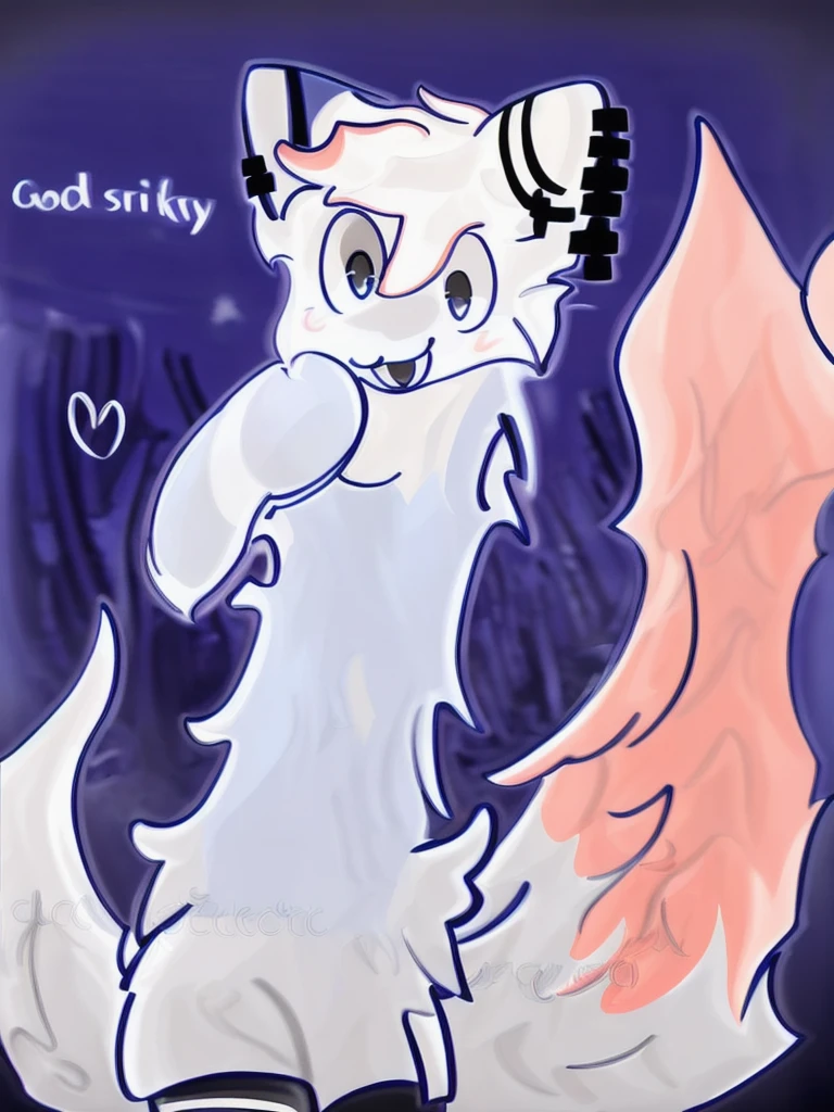 White and blue fur, blue splashs on the body, looking at camera, Smile, Realistic BoyKisserFur,  Fine fur, Good shadows, Detailed shadows, Night Sky, moon, Star, Milky Way, depth, depth preseption, whole body