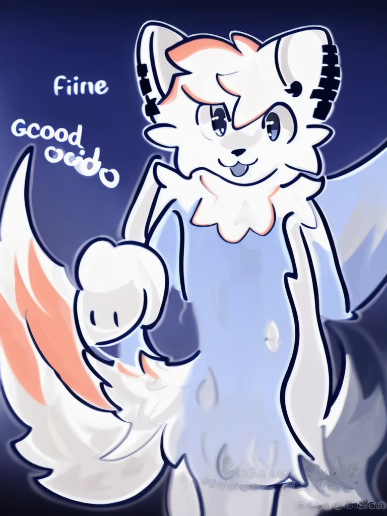 White and blue fur, blue splashs on the body, looking at camera, Smile, Realistic BoyKisserFur, Fine fur, Good shadows, Detailed shadows, Night Sky, moon, Star, Milky Way, depth, depth preseption, whole body