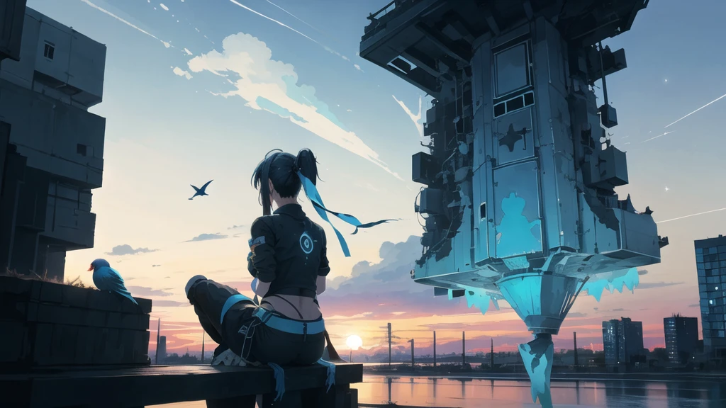 Octane, null, star (null), scenery, Blue Parakeet,starnull, night, One girl, Back view,nightnull, alone, Outdoor, Blue Parakeet,building, cloud, milky way, Sitting, wood, Long Hair, I have an acoustic guitar,city, silhouette