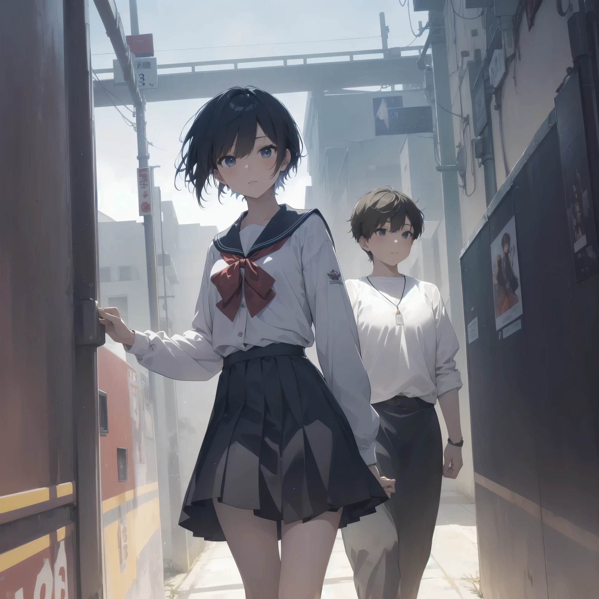ultra-absurdres-Top quality by artist God, ultra-detailed, high resolution, anime moe artstyle, best anime 8k konachan wallpaper, pixiv contest winner, pool:2810, perfect anatomy,break, 1girl, (Please draw a girl walking sleepily to school alone. )break,(Solo,little female, 13-year-old:1.3),Full limbs, complete fingers,a junior high school student, (very short hair), short cut, flat chest, , small butt, small black eyes, beautiful detailed eyes, well-proportioned iris and pupils, expressive eyes, highres detailed hair, soft expression, salor school_uniform, sailor collar, serahuku, bow, pleated skirt,(Detailed Lighting), (Detailed background), in the School commute route. break,super detailed skin, Best cinematic lighting powered by famous artist, 8k,beauty illustration,photoshop_(medium),very aesthetic,break,((artist:toosaka_asagi )), artist:clamp ,artist:carnelian ,artist:kantoku ,