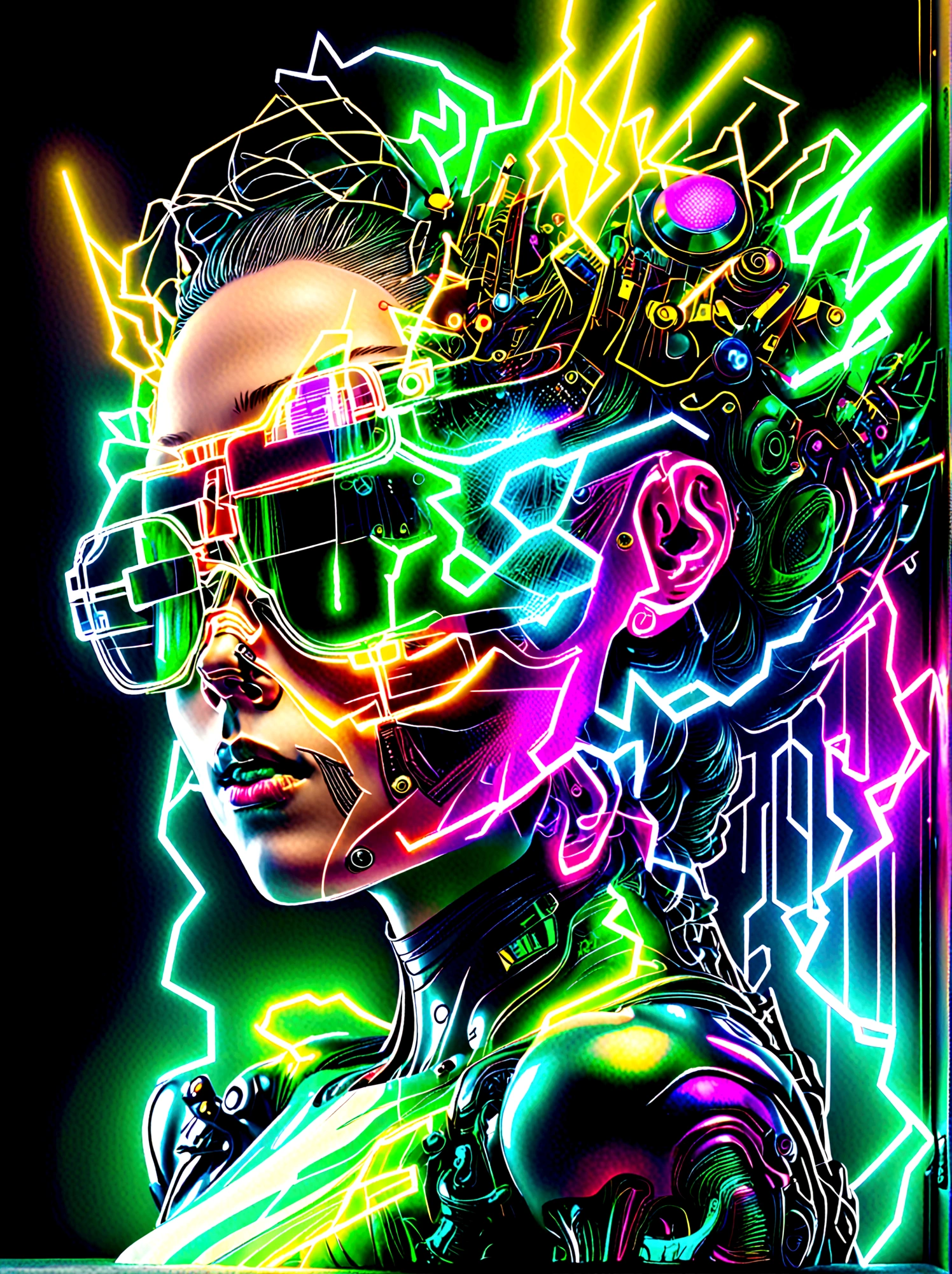 1 boy, Solitary, Lightning energy,Electricity elements,Wearing a pointed headdress,(Wearing large rectangular glasses:1.3),Blue Highlight Lightning,Wearing bright blue and green square clothes,high-heel boots,Wields electric weapons,Dance in dynamic dance poses in a colorful VR world filled with neon lights and vibrant holograms, The scene was influenced by pop art and graffiti,A truly cyberpunk-inspired combo,With explosive energy,Created using digital methods and radiant luminous effects,whole body,Cartoon Style, Super Detail,Anatomically correct,masterpiece
