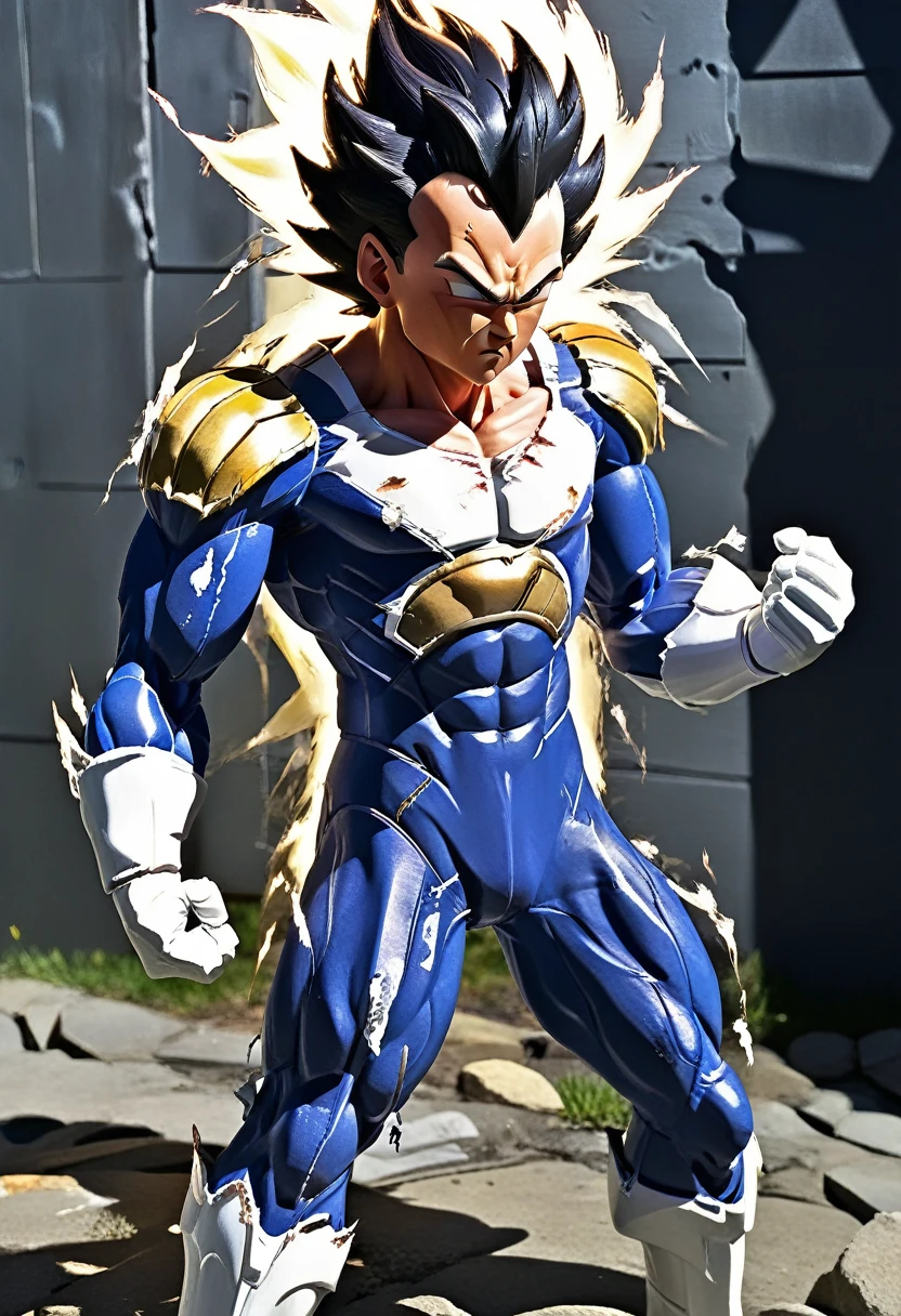 vegeta, torn armor, final flash, cinematic, strong shadows