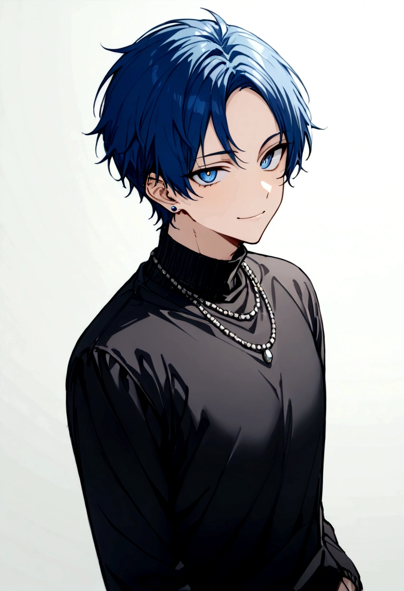 solo、Only one person、male、30 years old、front、View center、frontから、front、グレーのJacket、smile、Long earrings、イケメhmm、youth、イケメhmm、male、male性、Short Hair(masterpiece, best quality:1.2), 30 years old、White background、male性、Rin々Shii、Sharp eyes、、Black turtleneck、Black clothes、Blue Hair、blue eyes、whole body、White background、male性、Short Hair、front向き、hmm、Jacket、カーゴパhmmツfront向き、male、ネックレスmaleらShii服装、Silver necklace、