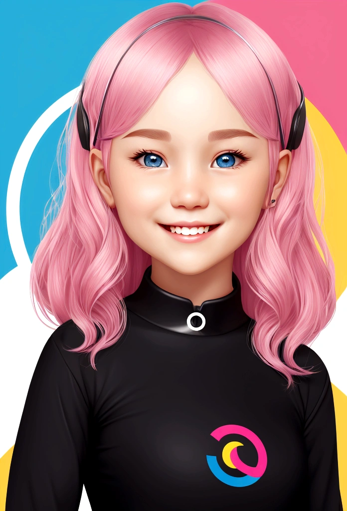 circle transparent logo with AI online course in young girl smile face