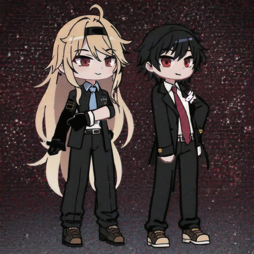 1 guy, full body, long hair, shoulder-length hair, black jacket, tie, trousers, gloves, important pose