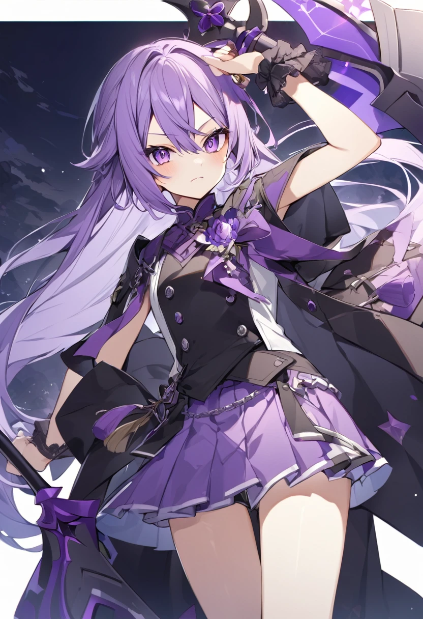 Keito。Purple Eyes。Purple Hair。Purple Halberd