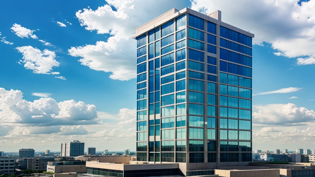 moving clouds over building in anime style