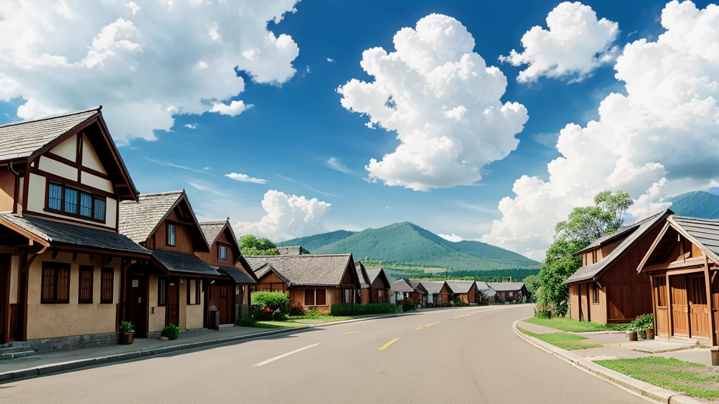 moving clouds over village in anime style