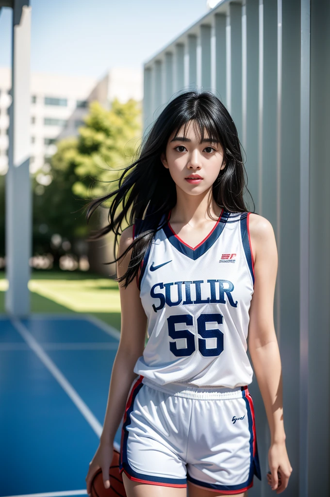 (8k, best quality, masterpiece:1.2), (realistic, photo-realistic:1.37), ultra-detailed,best quality, ultra high res, professional lighting, photon mapping, radiosity, physically-based rendering, cinematic lighting, basketball court,depth of field, sharp focus,sunbeam, good composition,(bokeh:1.2) 1girl,solo,(full body), (closed mouth),beautiful detailed eyes, pose, narrow waist,basketball uniform, black hair,messy hair,long hair floating in wind,(ulzzang-6500:1.2)
mix4, hiqcgbody