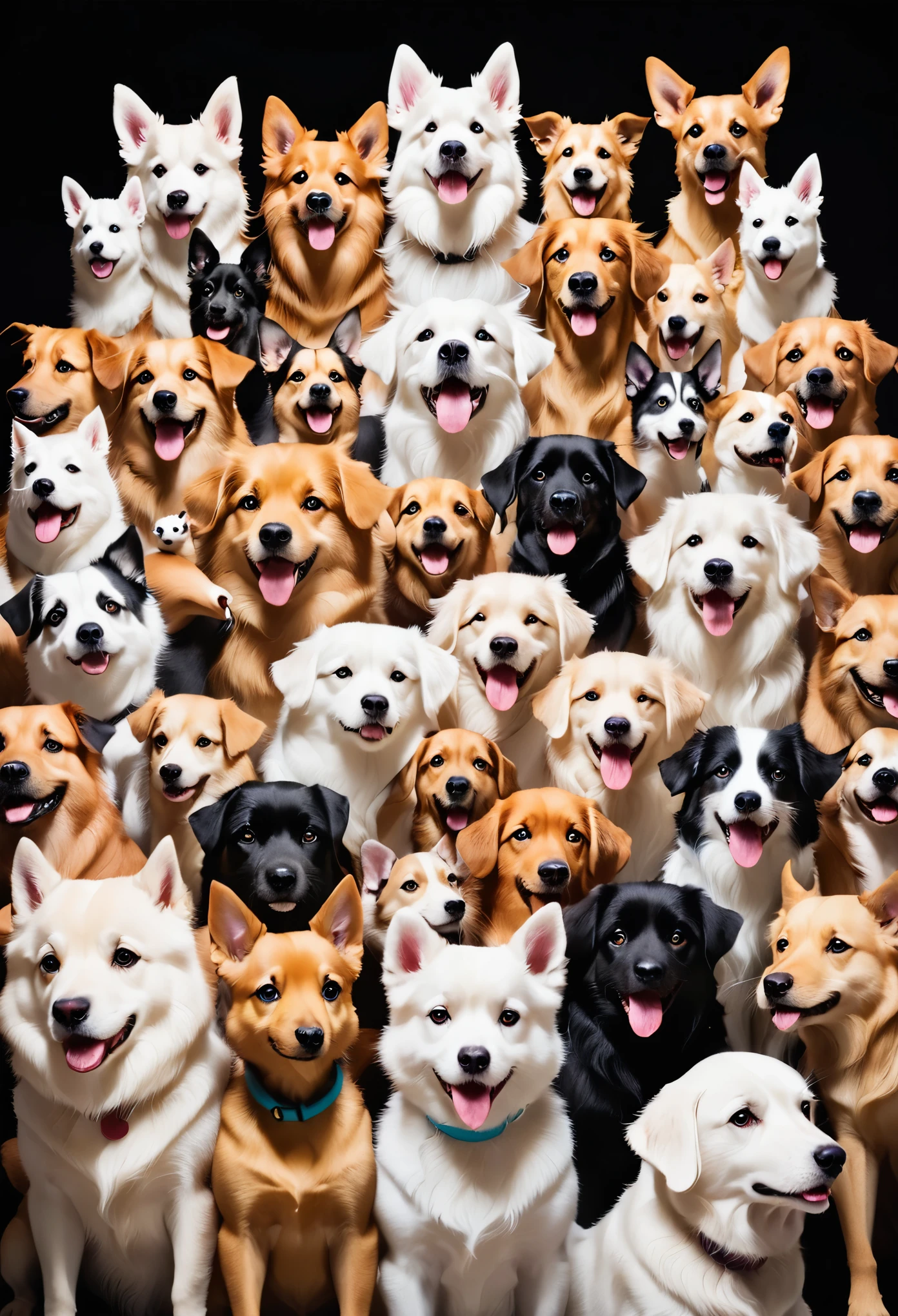 Many dogs,Stacked on top of each othell the screen,Hyper-exposure