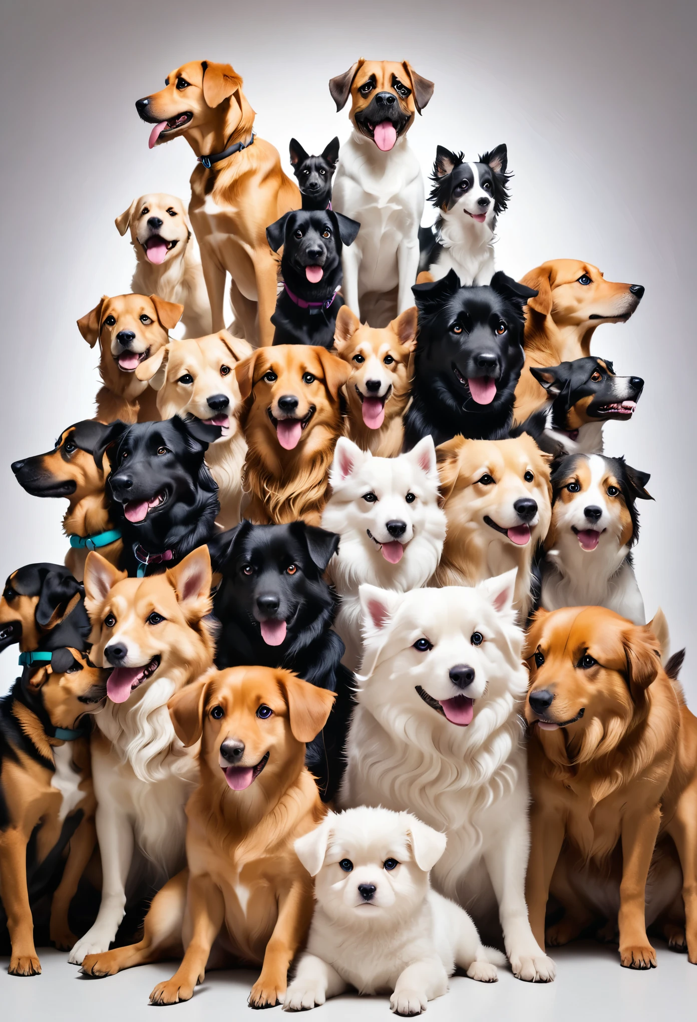Many dogs,Stacked on top of each othell the screen,Hyper-exposure