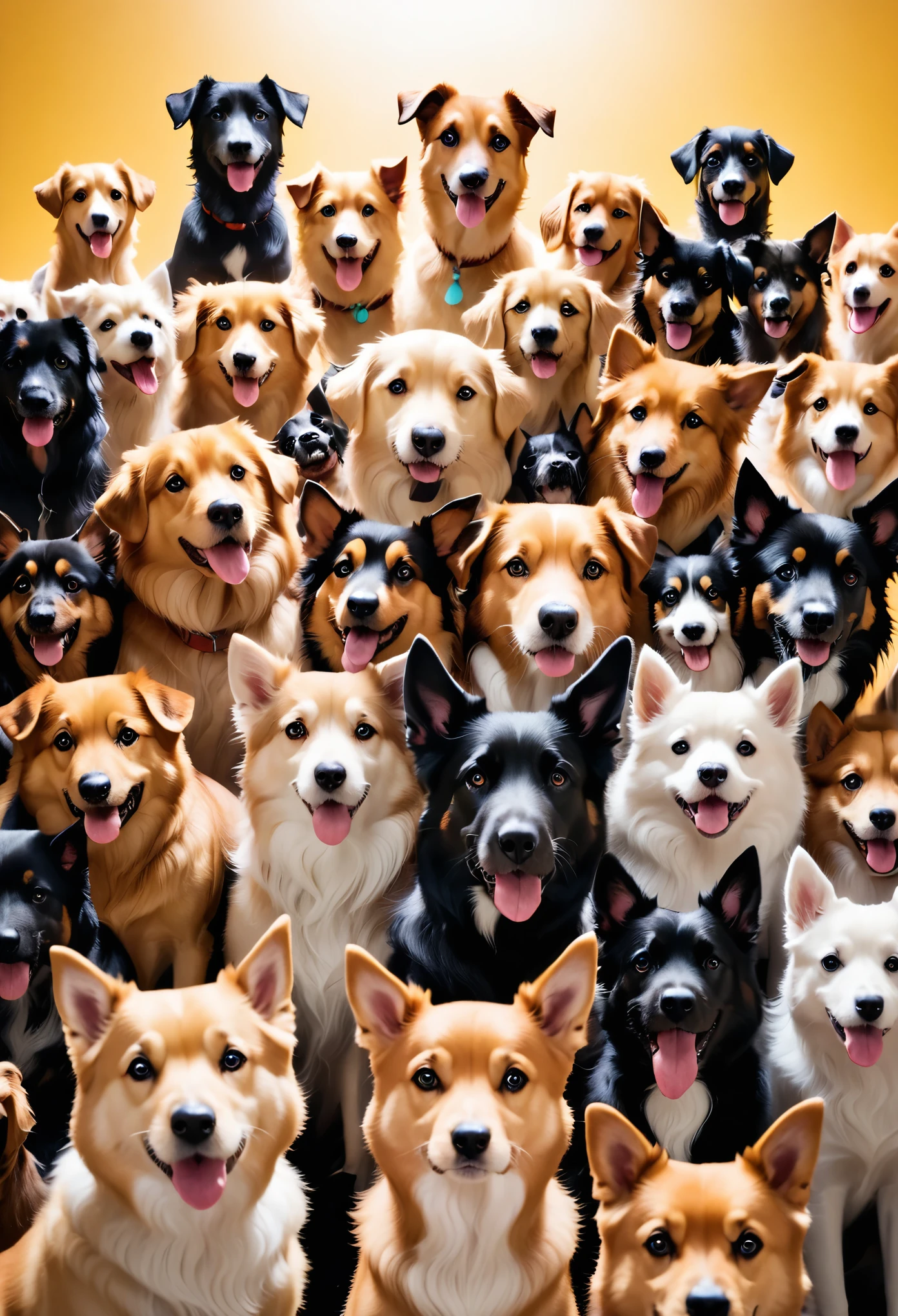 Many dogs,Stacked on top of each othell the screen,Hyper-exposure