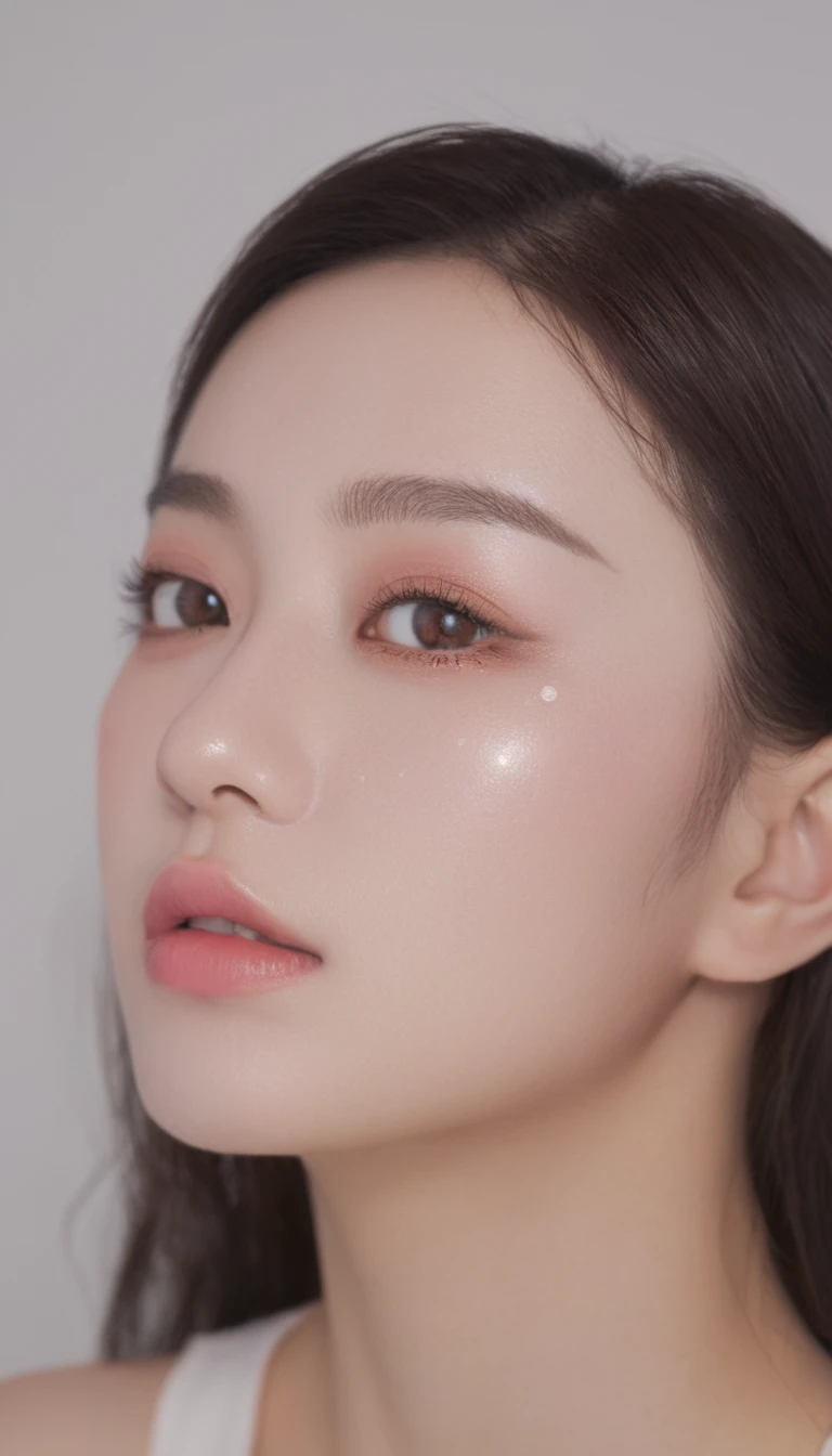 medium wide close-up, potrait, wide shoot, profile photo, front photo, 1girl, woman, (Photorealsitic)、(intricate detailes:1.2)、(masterpiece、:1.3)、beauty face, (top-quality:1.4)、(超A high resolution:1.2)、超A high resolution、(A detailed eye)、(detailed facial features), ((Realistic lighting、top-quality、8K、natural light, masterpiece:1.3))、bright photo, Clear focus:1.2、1girl in、flawless beauty:1.4、Superfine Face、Narrow-eyed、double eyelid、photos realistic, perfect eyes, perfect skin, detailed skin, detailed face, looking viewer, front view, potrait, raw photo, simple soft pink background, (intricate detailed skin textured:1.4) front view, looking viewer, clear face, 1 girl、porate、Bright and very beautiful face、beautiful girl, A stunning close-up portrait showcasing the beauty of a Korean model. The composition features soft, natural lighting , bright eyes, and striking cheekbones. Her glossy, The background is simply white background, wear sweetshirt, neat hair, long hair, instagram model, profil picture, bright and natural