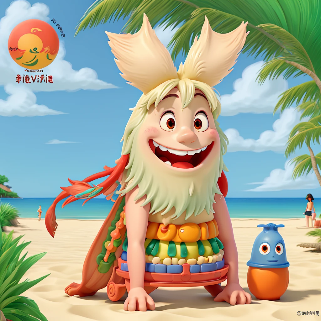 Ghibli style Howl Resort Beach Volleyball Ocean barbecue smile Lots of tourists
