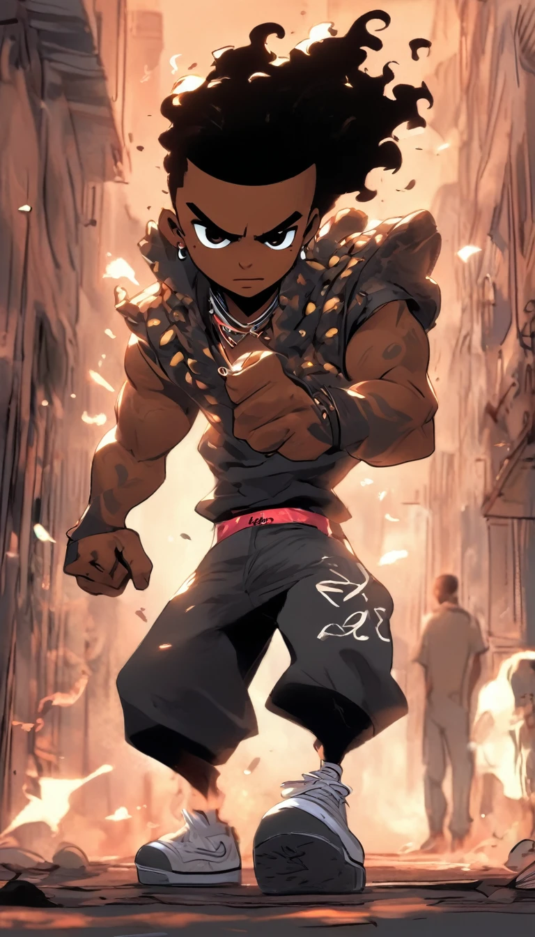 name: Zé Trovão Character Description:
Zé Trovão is a fearless northeasterner, born and raised in the vibrant and challenging streets of the outskirts of Salvador. With an appearance that mixes cangaço charm and urban aesthetics, He stands out in any crowd. he is an anime character, with a stylized and expressive look.
Appearance:
• Black man with dark skin and black power style hair.
• White Nike T-shirt: Always wearing a Seaway branded t-shirt, that showcases your fashion preferences and your sense of urban style.
• Nike White Bermuda Shorts: Wide and comfortable shorts, also from Seaway, ideal for Salvador's hot climate.
• White Nike sneakers : Robust and practical sneakers from the Nike brand, that complement your casual and functional look.
• Golden clock: A gold tone watch, that adds a touch of elegance to your look.
Personalidade: Zé Trovão is known for his indomitable spirit and sense of justice. He's a born leader, always willing to protect the weakest and face any challenge that arises. Your skill with weapons is legendary, and his quick thinking makes him a brilliant strategist.
Backstory: Growing up in an environment where the law of the strongest prevails, Zé Trovão learned from an early age to fight for his ideals. Your father, a former bandit, taught him the traditions of the backlands, while your mother, a wise woman from the outskirts, taught him how to navigate the city’s complex social fabric. sada, he uses this unique blend of skills to stand up to injustice and fight for a better future for his people.
style of anime:
• Expressive strokes: Your eyes are big and expressive, conveying your emotions intensely.
• Dynamic actions: Your actions are fast and fluid, with impressive fight choreography and agile movements.
• Visual effects: When Zé Trovão enters combat, Visual effects like sparks and lightning highlight your energy and power, reflecting your name.