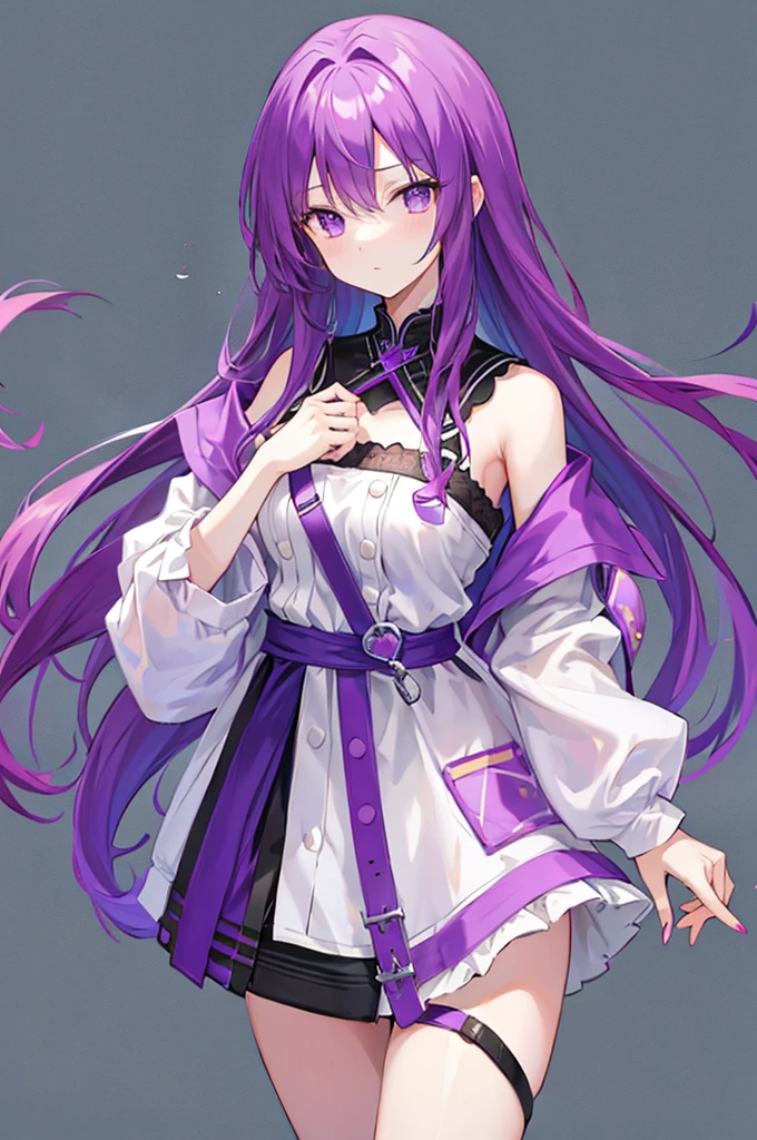 Purple Hair、long hair、Half Up、Good fashion sense