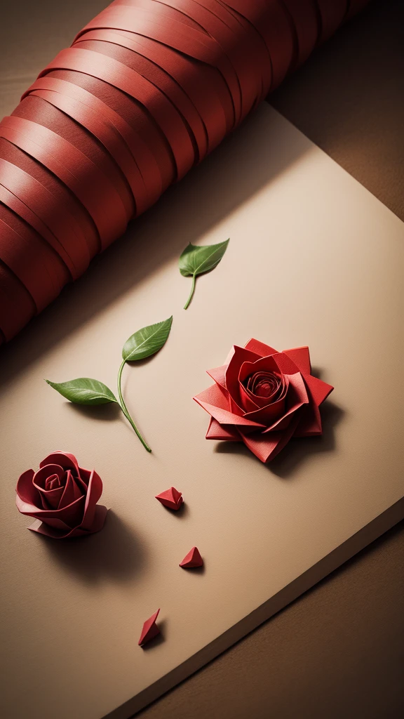A red rose origami on the land