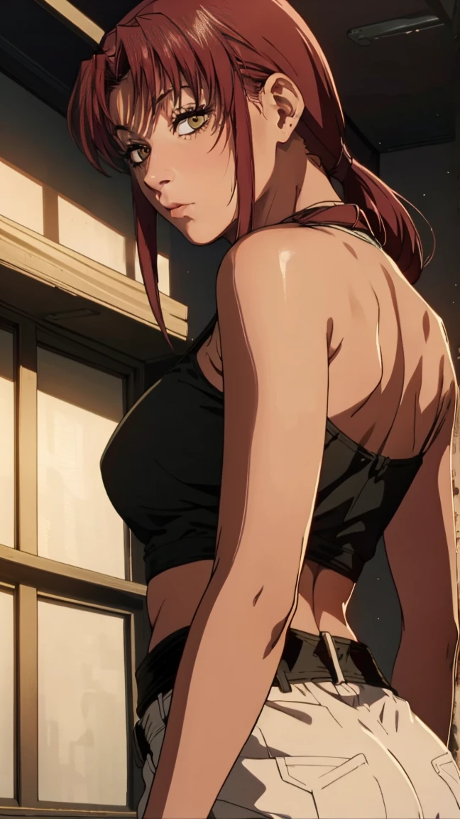 revy de black lagoon est avec elle, pleine longueur (corps entier 1.1.), fond sombre, obscurité, anatomie correcte 1.1, tient ses mains derrière son dos, anatomie correcte de la main, Très sexy, érotique, Très féminin, belle silhouette, Jambes, fesses, beau corps, cheveux roux, Yeux oranges, pose sexy, réaliste, very détaillé, détaillé body, détaillé hands, détaillé, hantai, détaillé Face, détaillé Face, Art animé, Hugh Détails, Visage très heureux, détaillé eyes, Illustration ultra fine, Meilleure ombre, détail fin, beautiful détaillé glow, beautiful détaillé, Extraordinairement beau, composition épique, Style animé. Art animé Art animé, Style animé
