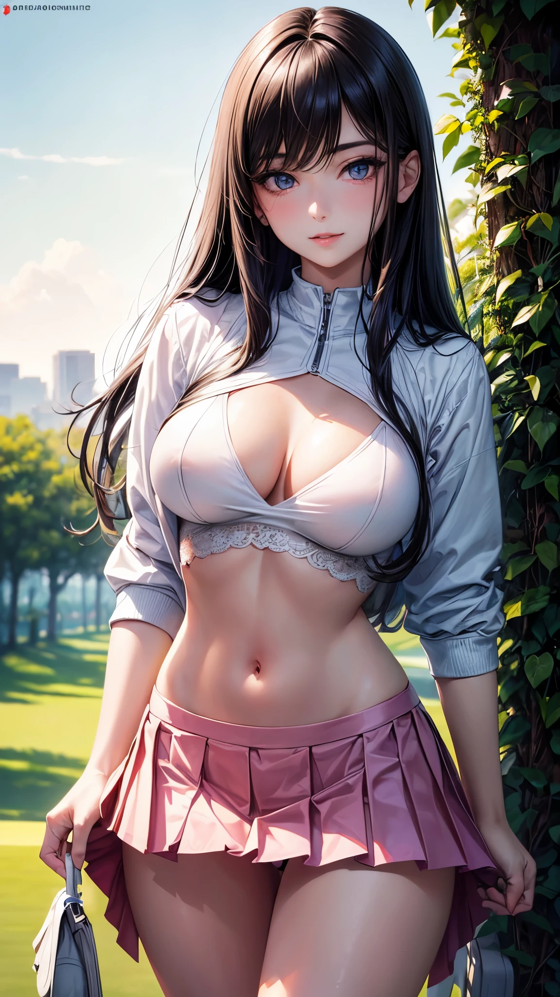 (4K,masterpiece,best quality,ultra detailed),(from front,cowboy shot:),(daytime,daylight),(golf wear,mini pleated skirt skirt:1.3),(wind lift,pale pink panties,panty shot),(golf course),looking viewer,(solo),(fullpage of beautiful women), japanese,(age),(long hair,silky hair,straight hair,black hair),(beautiful detailed face,beautiful detailed eyes,finely detailed skin,beautiful medium breast,beautiful hips,fair skin),slender,light smile,